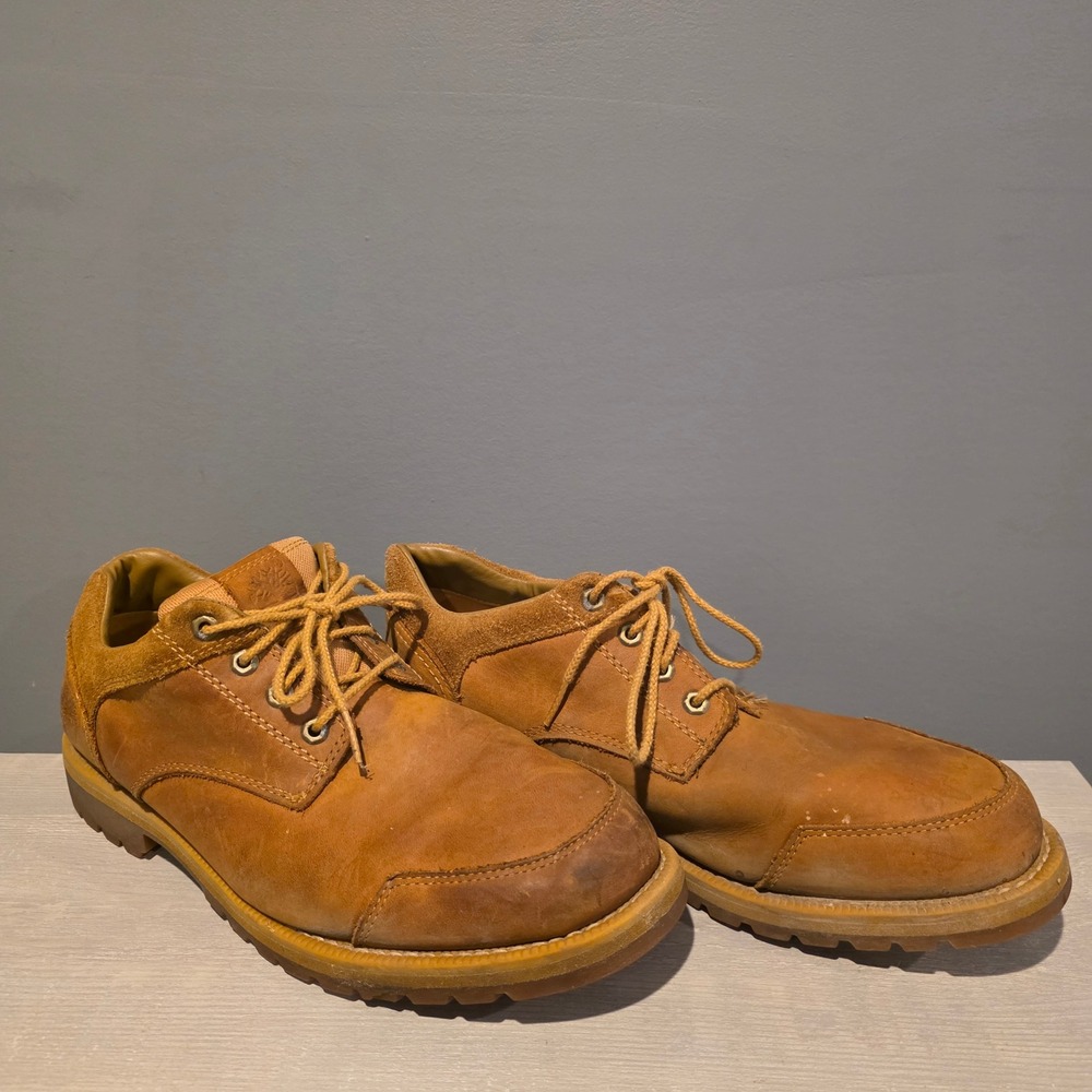 Timberland Oxford Shoes Mens 10 Tan Good Leather Suede Low Top A13RQ Lug Sole